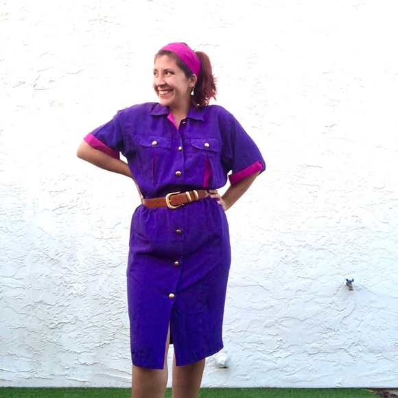 Vintage pink and purple dress with matching belt - Picture 3 of 6